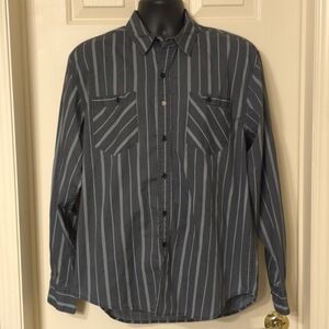Drill Clothing Company Mens Sz L Gray Striped Long Sleeve Button Up Cotton Blend
